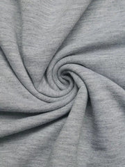 Gray sweatshirt fabric detail with a soft texture and subtle marled effect.