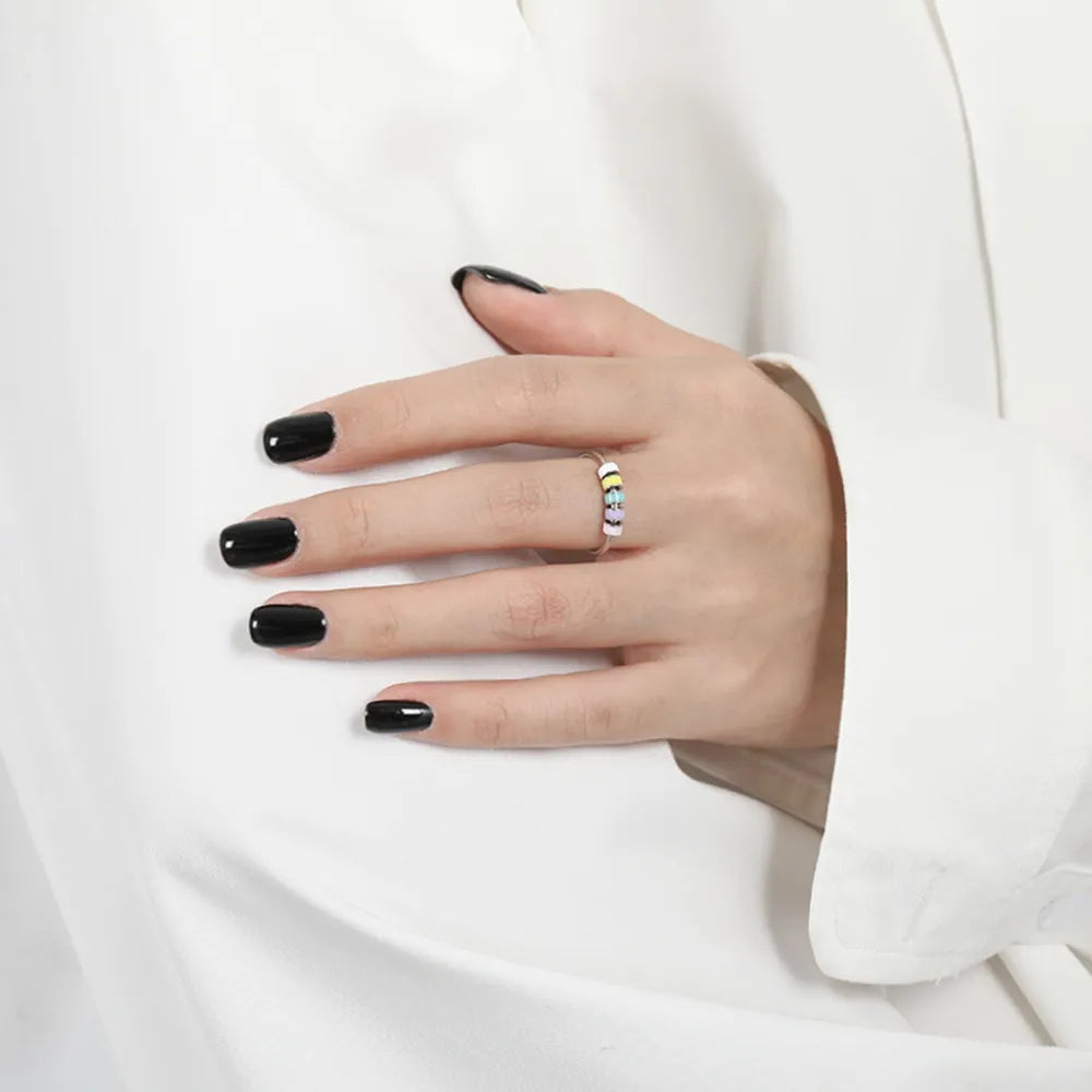 Chromatic bead open-band ring in 925 sterling silver with colorful beads