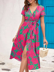 Floral Surplice Midi Dress With Tie Waist