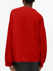 Oversized brushed knit crewneck sweater in Deep Red, featuring a relaxed fit and crew neckline.