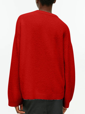 Oversized brushed knit crewneck sweater in Deep Red, featuring a relaxed fit and crew neckline.