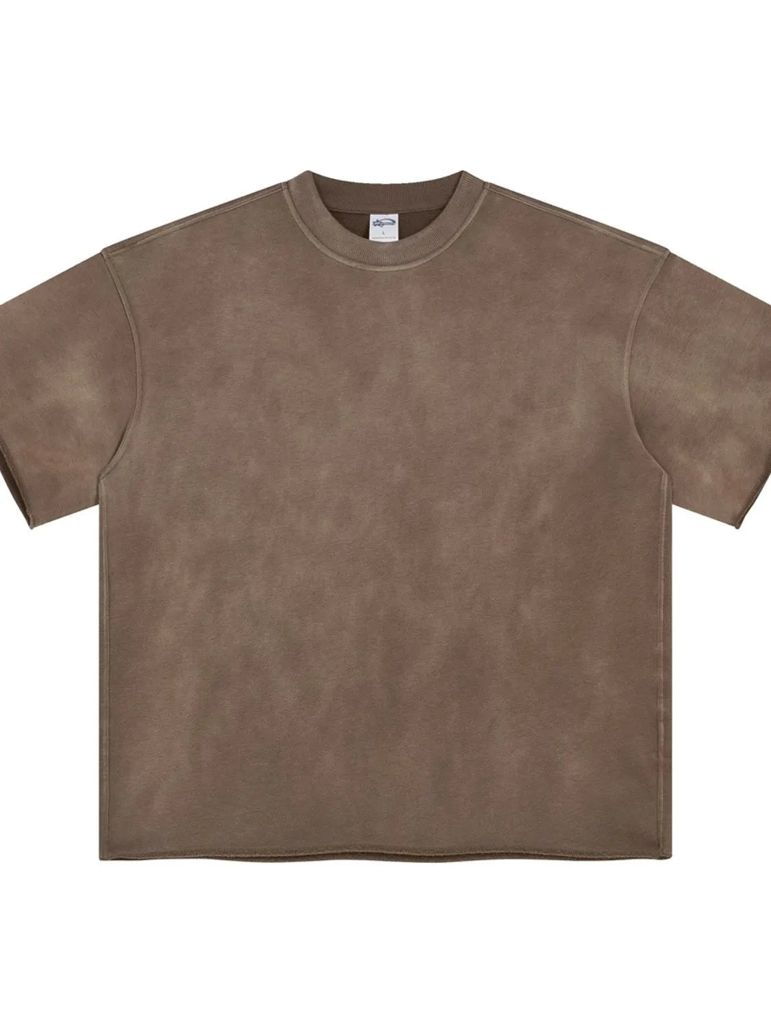 Raw edge boxy t-shirt in Khaki with a washed effect and crew neck.