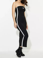 Side Stripe Strapless Maxi Dress in Black, close-up detail