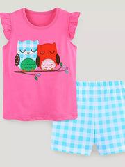 Owl Graphic Top With Playful Plaid Shorts Set