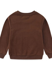 Dark brown kids sweatshirt with crew neck and ribbed cuffs and hem.