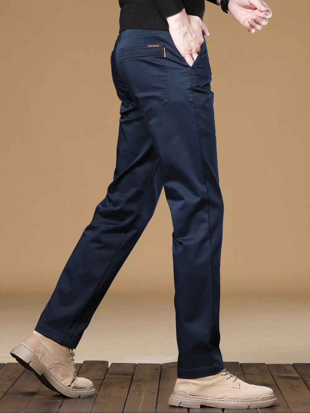 Men's Stretch Fit Casual Pants in Dark Gray, fit detail