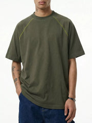 Men S Round Neck Short Sleeve T-shirt in Army Green, front view