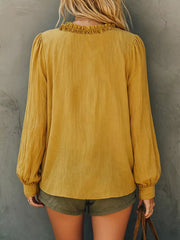 Frill V-neck Long Sleeve Blouse in White, view 15