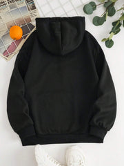 Black oversized hoodie with pouch pocket and ribbed cuffs