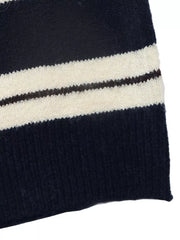 Striped Long Sleeve Button Detail Sweater in Dark Blue, alternate angle