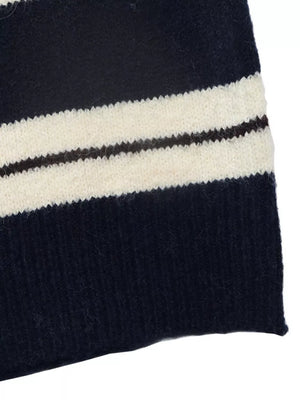 Striped Long Sleeve Button Detail Sweater in Dark Blue, alternate angle