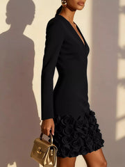 V-neck Mini Dress With Rose Embellishment in Burgundy, side view