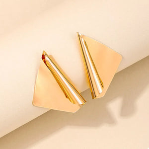 Sculptural gold triangle earrings with a polished finish and elegant design.