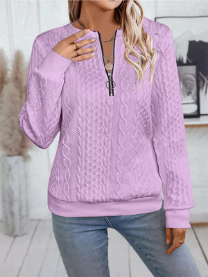 Chic Cable Texture Quarter-zip Sweatshirt in Blue, view 11