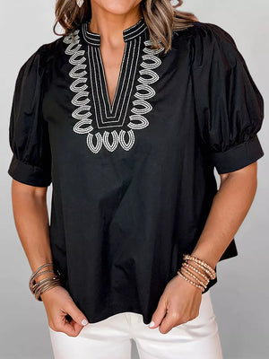 Black embroidered notched puff sleeve maternity overshirt with cuffed hem