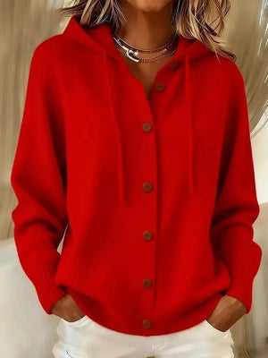 Hooded Button-up Cardigan in Pink, alternate angle