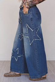 Star Decorated Wide Leg Jeans in Medium, model styling view