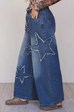 Star Decorated Wide Leg Jeans in Medium, model styling view
