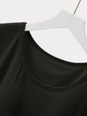 Black built-in bralette tee with a scoop neckline and double-stitched trim.