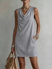 Chic Cowl Neck Mini Dress With Pockets