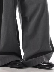 Men's charcoal wide leg sweatpants with a relaxed fit, paired with black dress shoes.