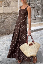 Chic Polka Dot Square Neck Maxi Dress