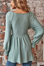 Sage textured blouse with shirred sleeves and empire waist