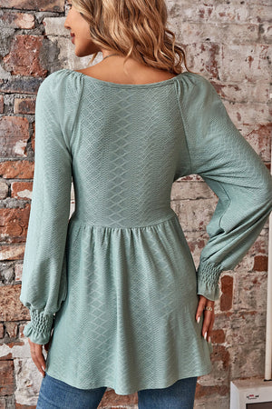 Sage textured blouse with shirred sleeves and empire waist