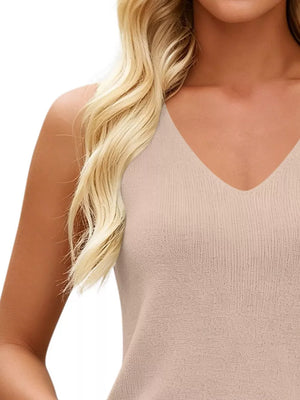 V-neck Ribbed Knit Tank Top in Navy, side view