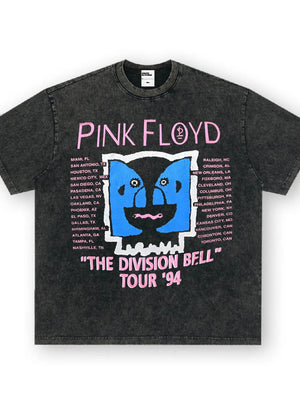 Dark gray cotton crew neck t-shirt with Pink Floyd graphic and tour dates.