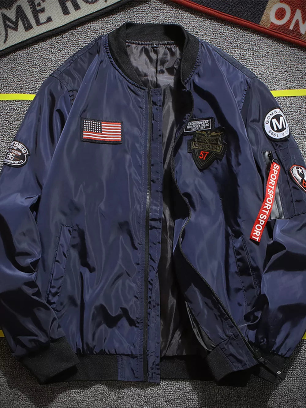 Men's Plus Size Military-inspired Bomber Jacket, model styling view