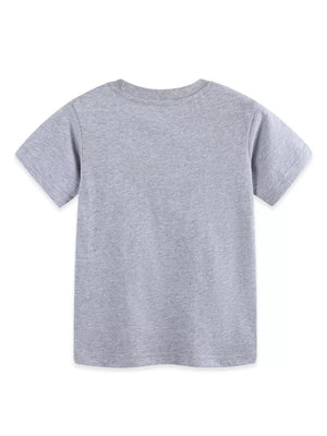 Toddler grey cotton t-shirt with crew neck and short sleeves.