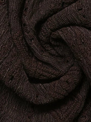 Brown lace-trimmed ruffled V-neck maternity shirt fabric detail