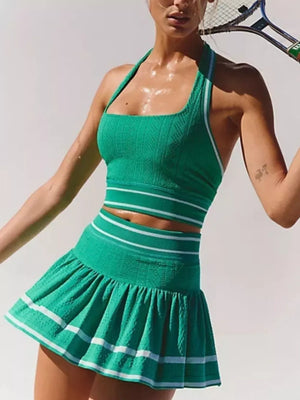 Halter Neck Tank And Skirt Active Set in Gray Green, view 12