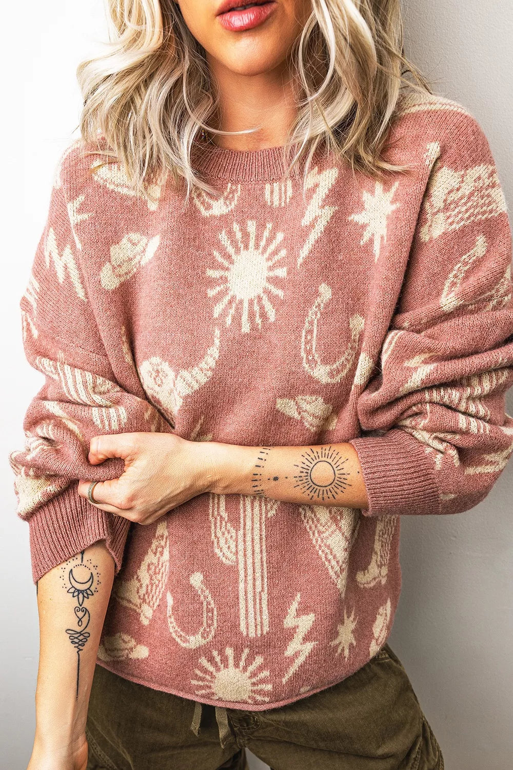 Western Graphic Round Neck Sweater, alternate angle