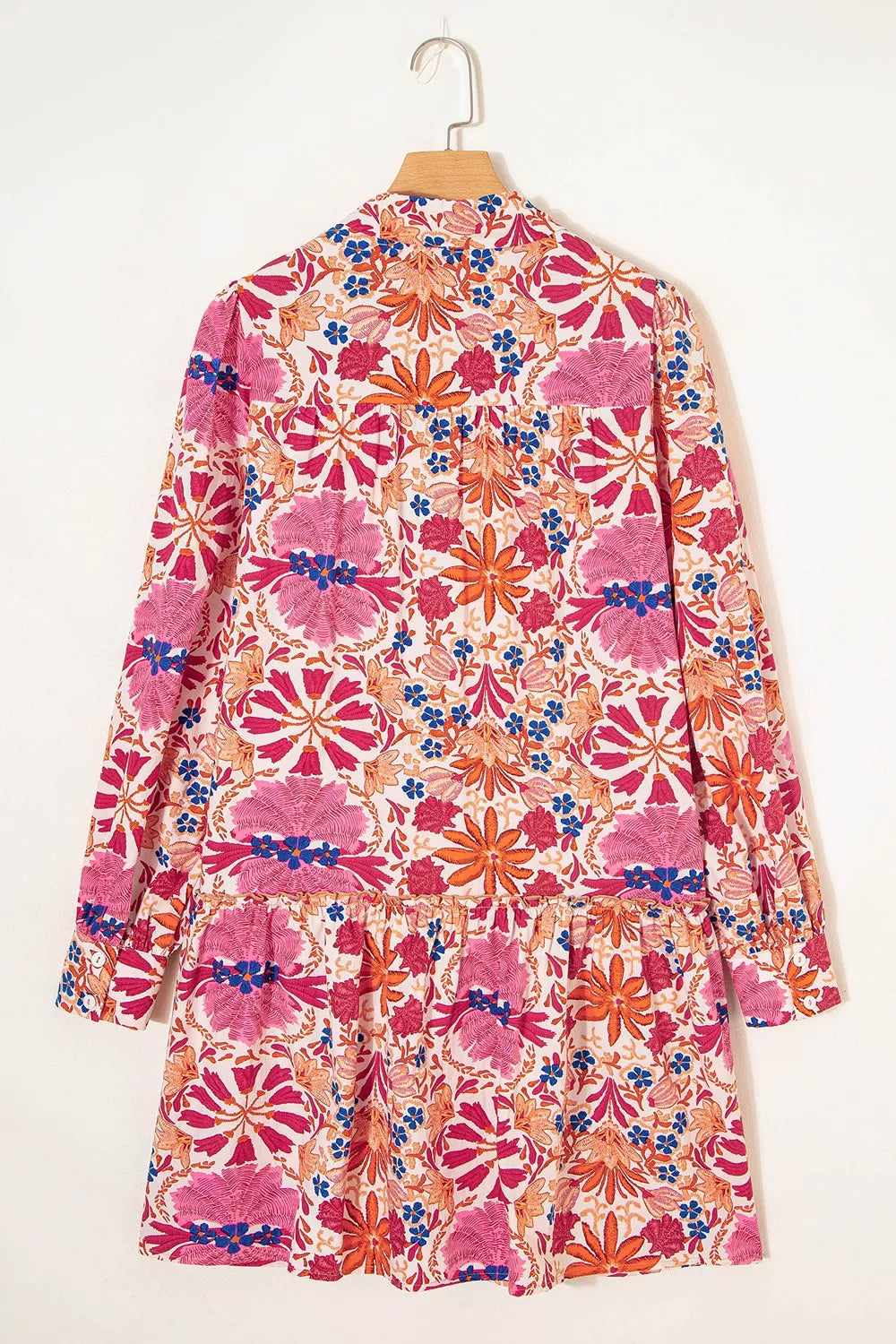 Fall Flower Print Long Sleeve Mini Dress in Dusty Pink, product detail