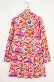 Fall Flower Print Long Sleeve Mini Dress in Dusty Pink, product detail