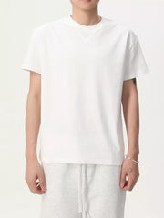 White cotton spandex casual tee with round neck and short sleeves.