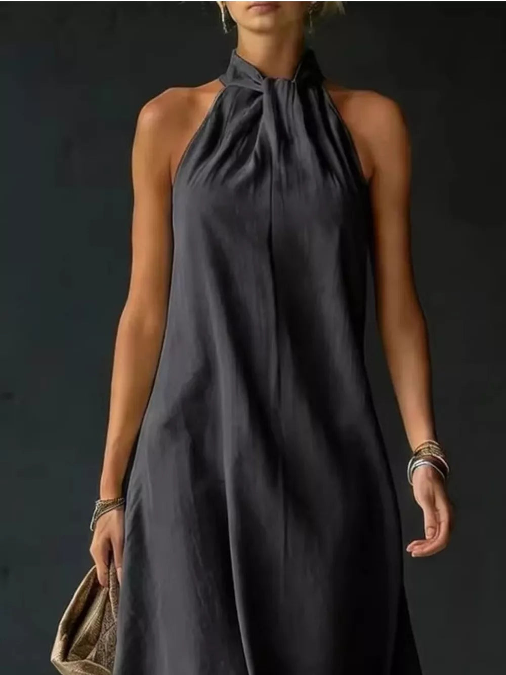 Full Size Halter Neck Maxi Dress Plus Size, fit detail