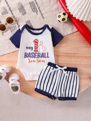 Children's My First Baseball Season Bodysuit Set in Light Brown, alternate angle