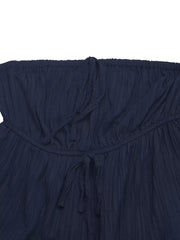 Navy ruffled peplum tube top and wide-leg pants set with drawstring detail
