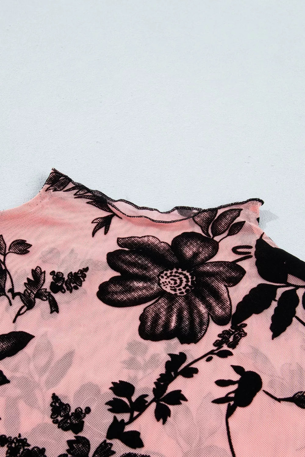 Floral Print Mesh Long Sleeve Blouse in Dusty Pink, alternate angle