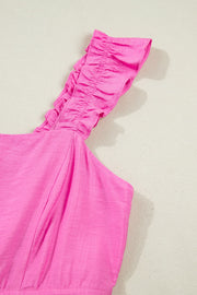 Pink ruffled sleeveless maxi dress with smocked waist detail