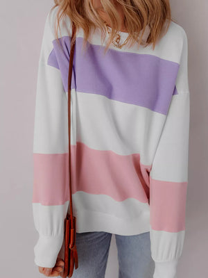 Colorblock Patchwork Drop Shoulder Sweatshirt in Multicolor, back view
