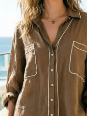 Chic Contrast Trim Long Sleeve Shirt