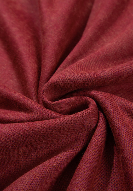 Acid wash mock neck sweatshirt in Deep Red, showing fabric texture and drape.