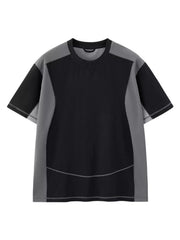 Black and grey t-shirt with contrast stitching and a relaxed fit.