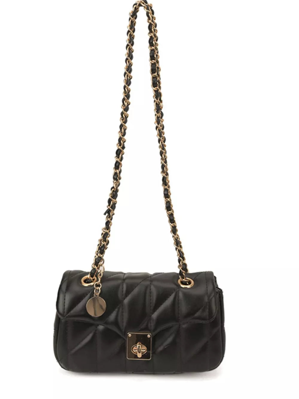 Quilted Chain Shoulder Bag in Black, back view