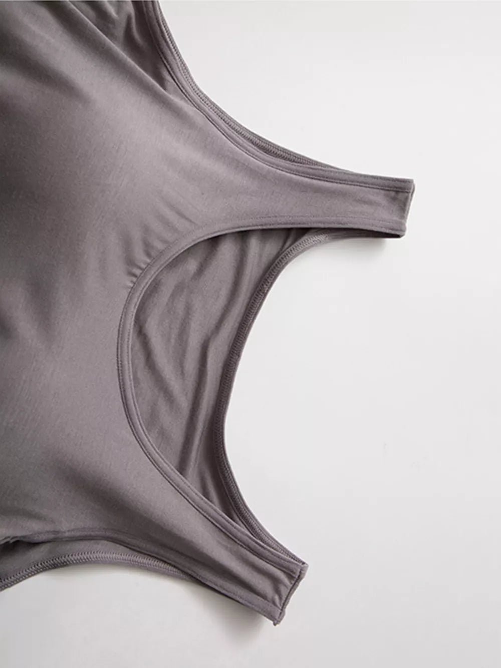 Relaxed padded tank top in Hemp Gray with a scoop neckline and racerback detail.