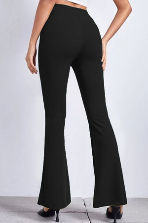 Black textured flare leggings with a comfortable fit.